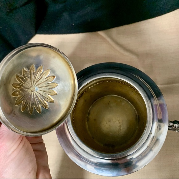 Vintage Silverplate Lidded Sugar Bowl Ornate Floral Dual Handle "M.E. Plateado” - Picture 4 of 8